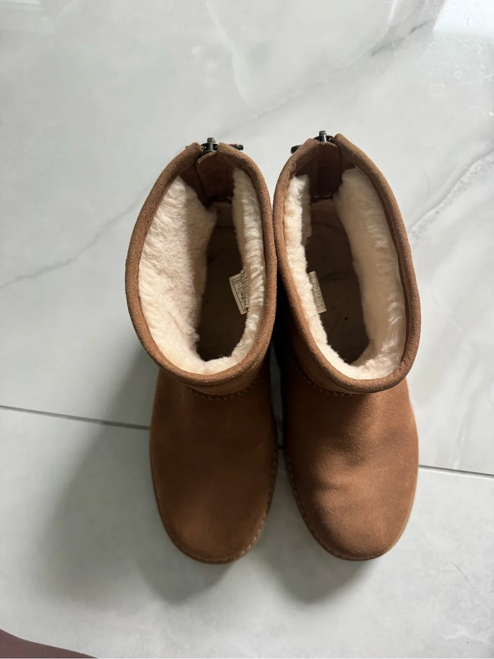 UGG Mini Ankle Boots in Chestnut with Red Pull Tab - Size 6